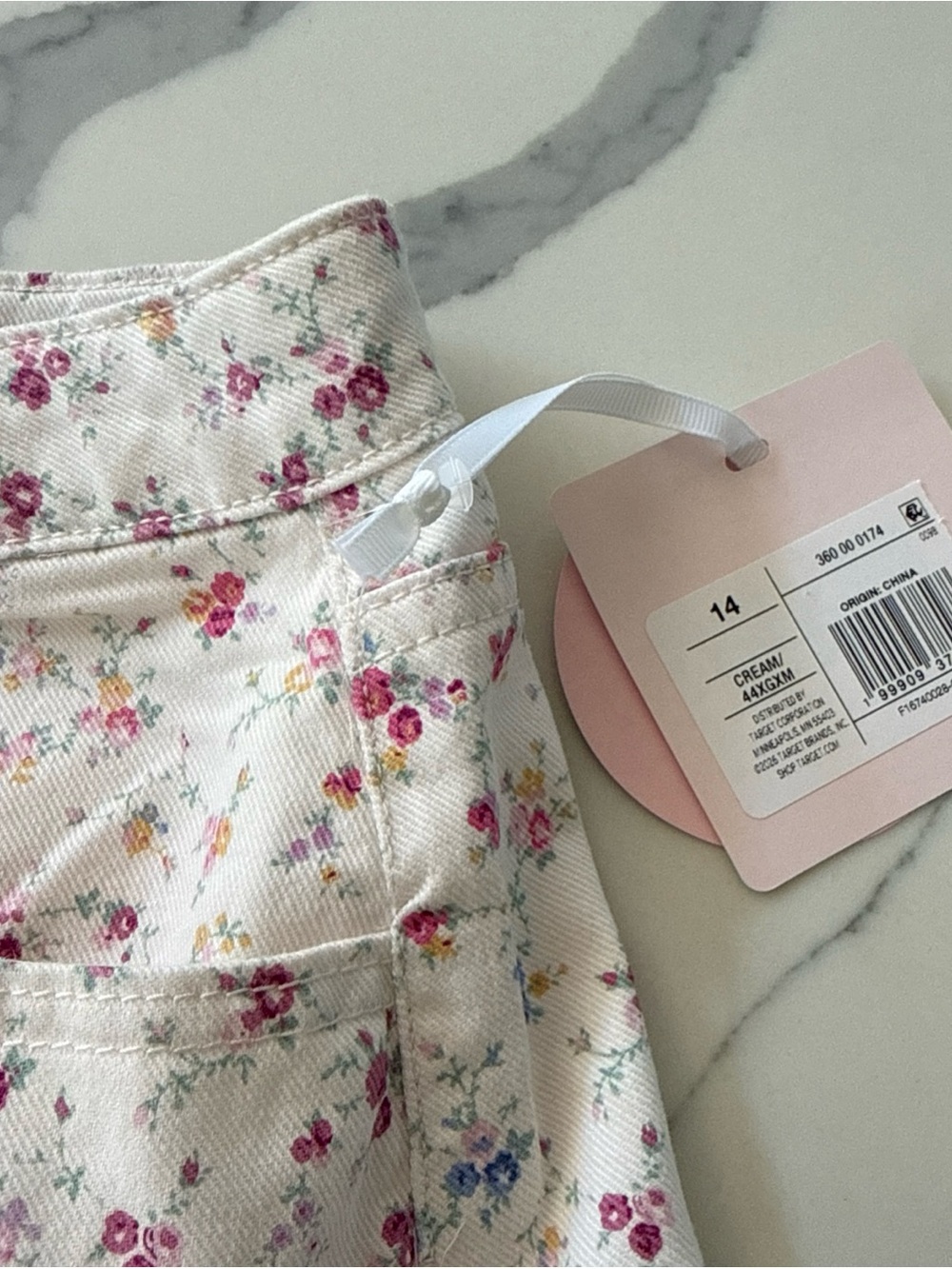 LoveShackFancy Target White Floral Ruffle-Hem Shorts with Pink & Blue Blossoms - Picture 3 of 4